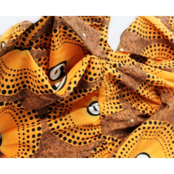 Retro Brown Orange V Neck Dress Long Sleeves Women L Dot Pattern 70s Mod Inspire - Picture 9 of 11